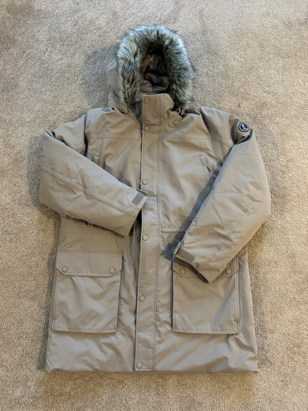 Lands' End Men's Hooded Down Waterproof Parka beige with Hood Tall XL